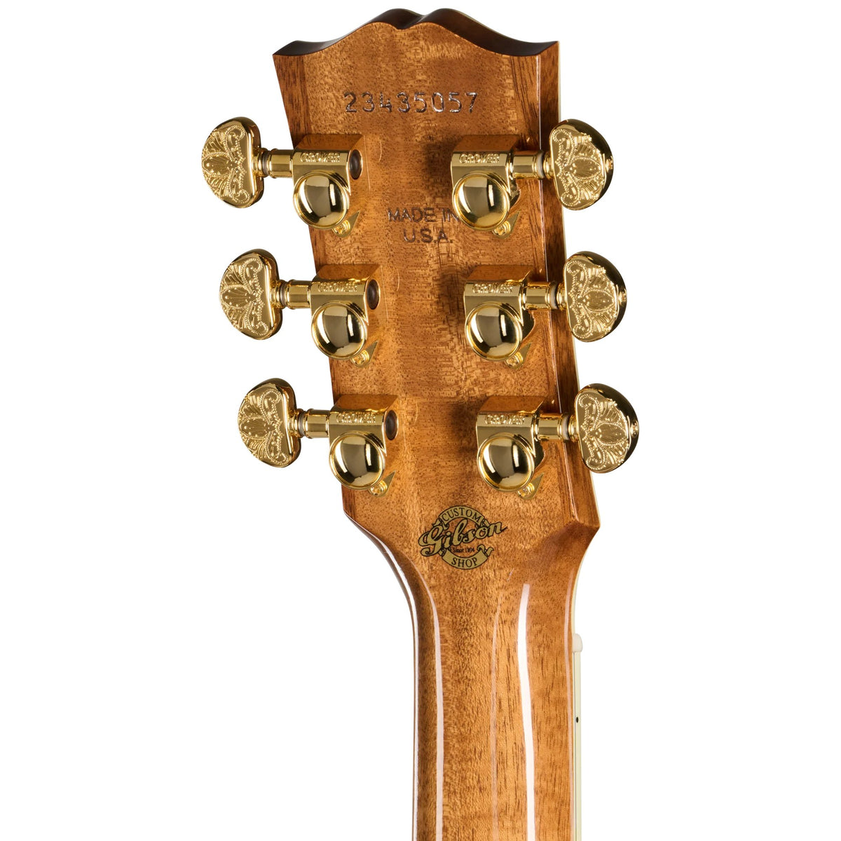 Đàn guitar acoustic Gibson Custom Hummingbird Custom Koa màu Antique Natural – mặt sau đầu đàn và bộ khóa lên dây