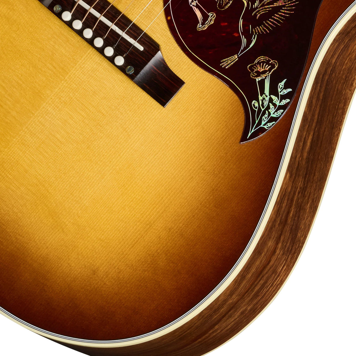Đàn guitar acoustic Gibson Custom Hummingbird Elegant Koa màu Honey Burst – cận chi tiết hoàn thiện
