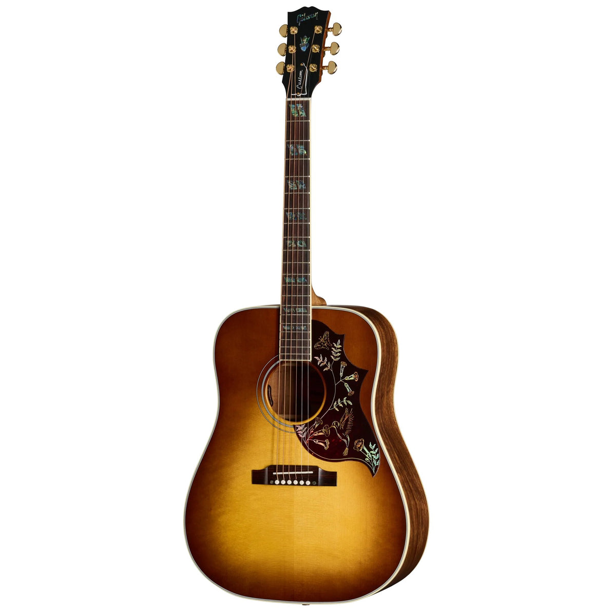 Đàn guitar acoustic Gibson Custom Hummingbird Elegant Koa màu Honey Burst – mặt trước toàn thân