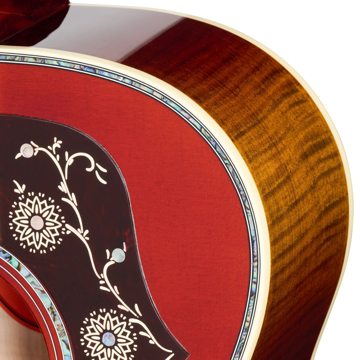Đàn guitar acoustic Gibson Custom SJ-200 5A Maple màu Wildfire Burst – cận chi tiết hoàn thiện