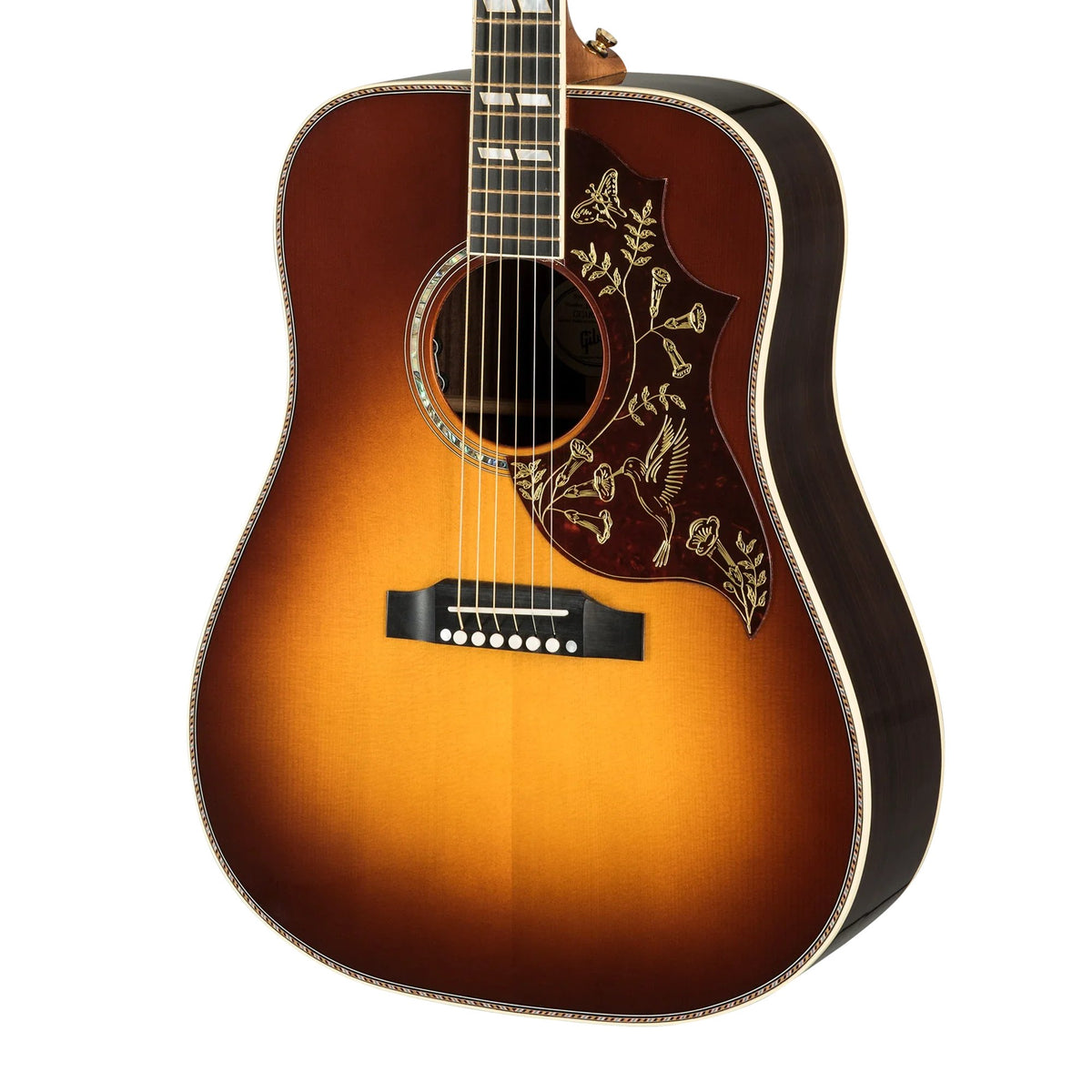 Đàn guitar acoustic Gibson Hummingbird Deluxe Rosewood màu Rosewood Burst – thùng đàn chụp nghiêng