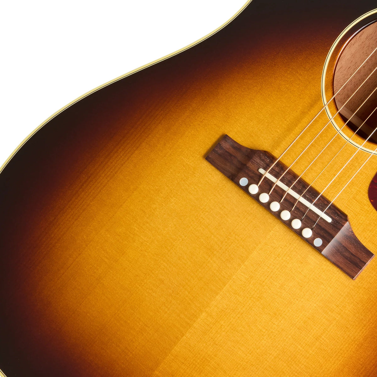 Đàn guitar acoustic Gibson J-160E Original màu Vintage Sunburst – cận lỗ thoát âm và ngựa đàn