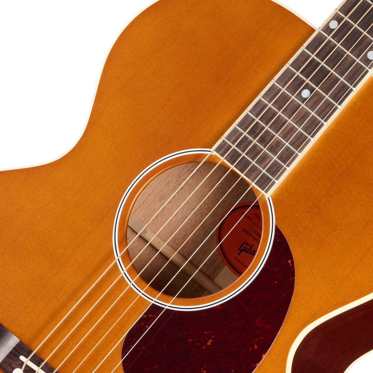 Đàn guitar acoustic Gibson J-185 Century 12-Fret màu Vintage Amber – cận hoa văn viền lỗ thoát âm (rosette)