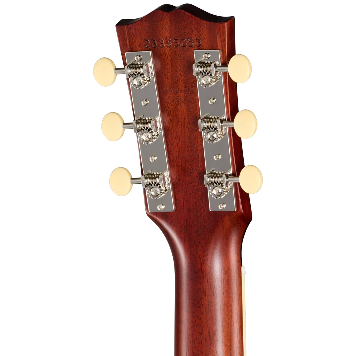 Đàn guitar acoustic Gibson J-185 Century 12-Fret màu Vintage Amber – mặt sau đầu đàn và bộ khóa lên dây