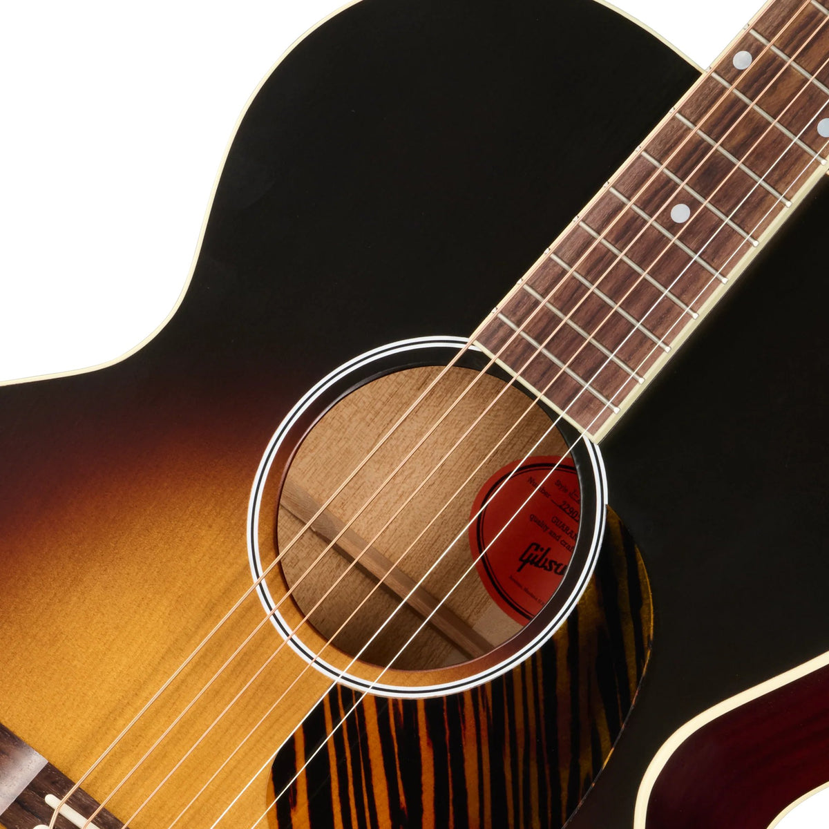 Đàn guitar acoustic Gibson J-185 Century 12-Fret màu Vintage Sunburst – cận hoa văn viền lỗ thoát âm (rosette)