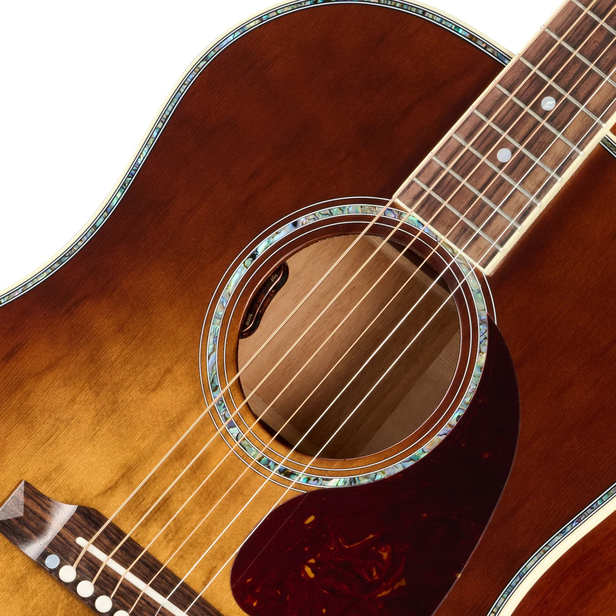Đàn guitar acoustic Gibson J-45 Anniversary Limited Edition màu Cremona Burst – cận hoa văn viền lỗ thoát âm (rosette)