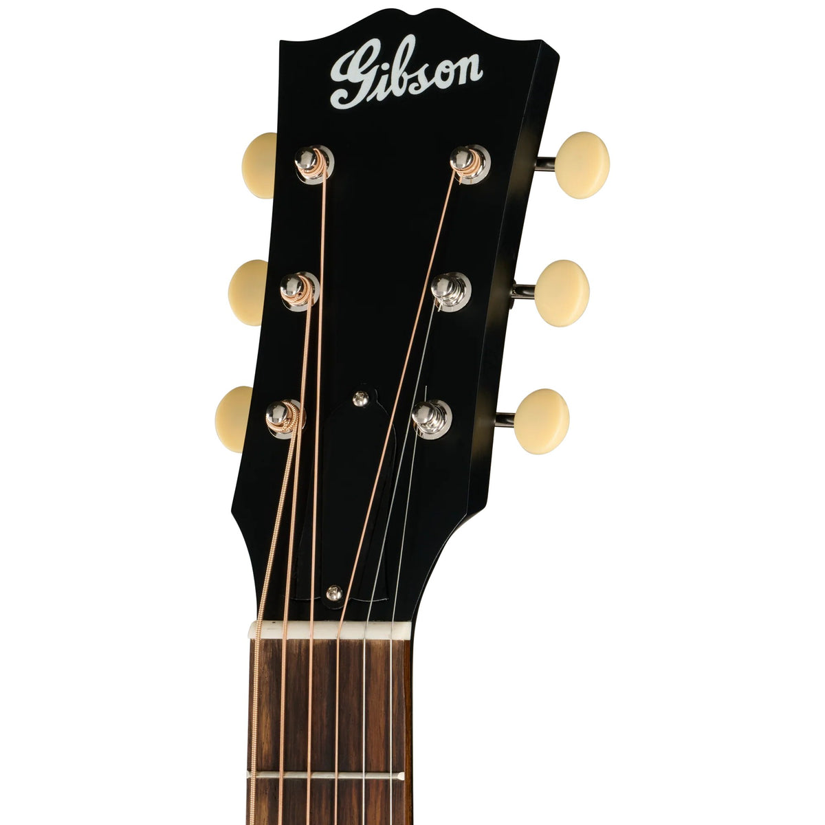 Đàn guitar acoustic Gibson J-45 Century 12-Fret màu Ebony – cận đầu đàn và logo Gibson