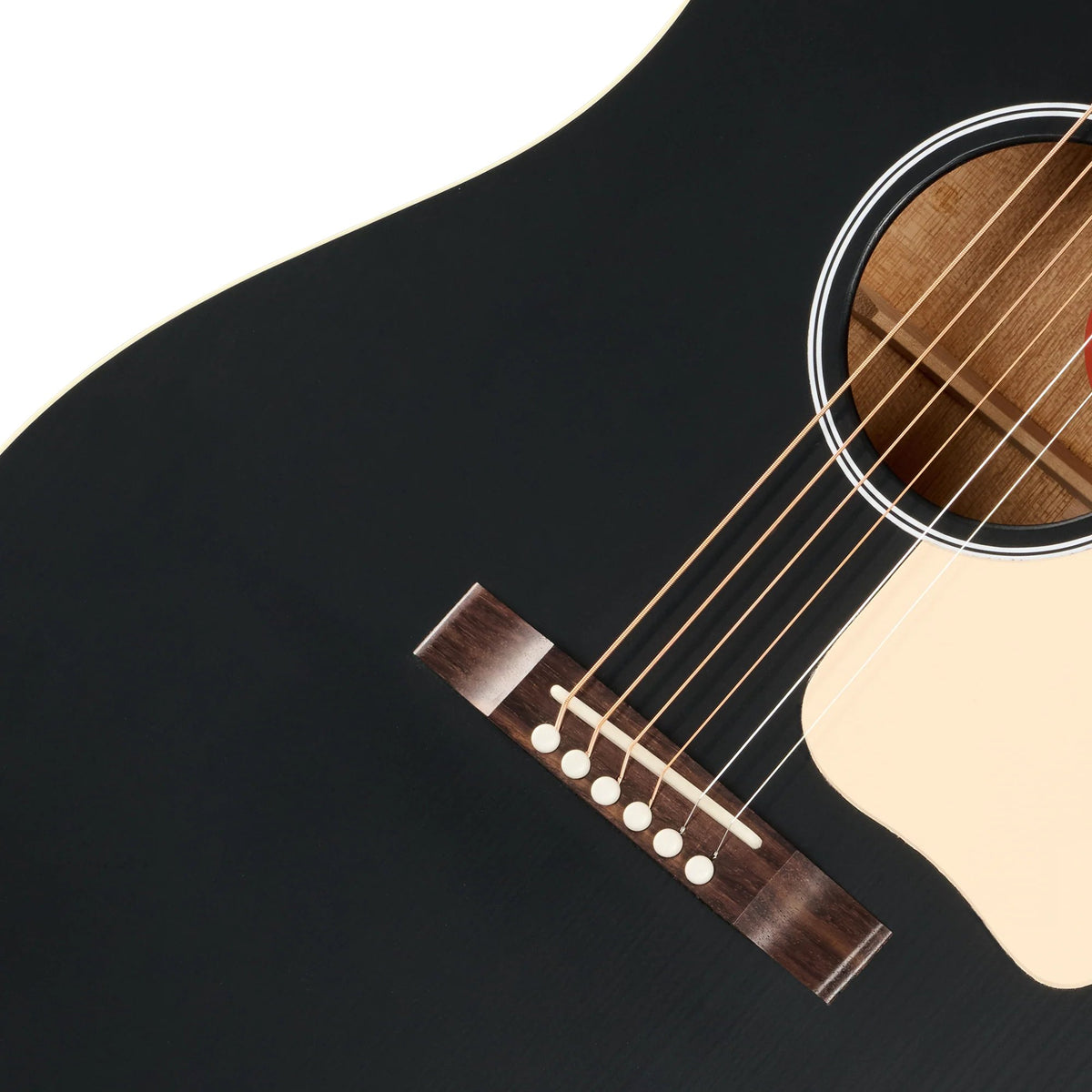 Đàn guitar acoustic Gibson J-45 Century 12-Fret màu Ebony – cận lỗ thoát âm và ngựa đàn