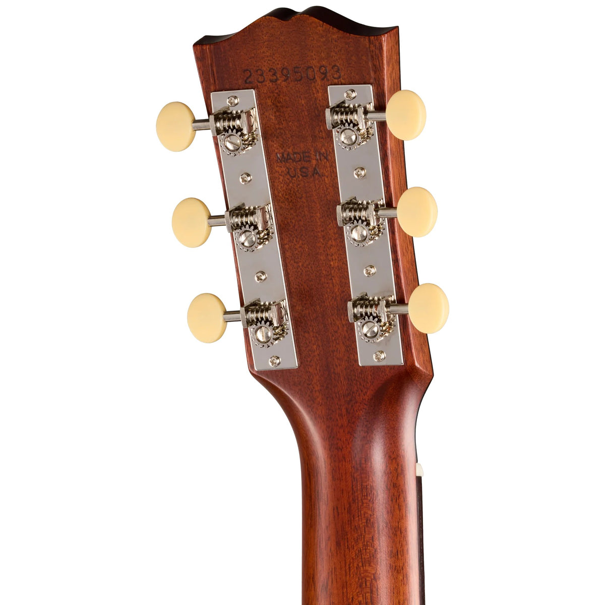 Đàn guitar acoustic Gibson J-45 Century 12-Fret màu Vintage Amber – mặt sau đầu đàn và bộ khóa lên dây