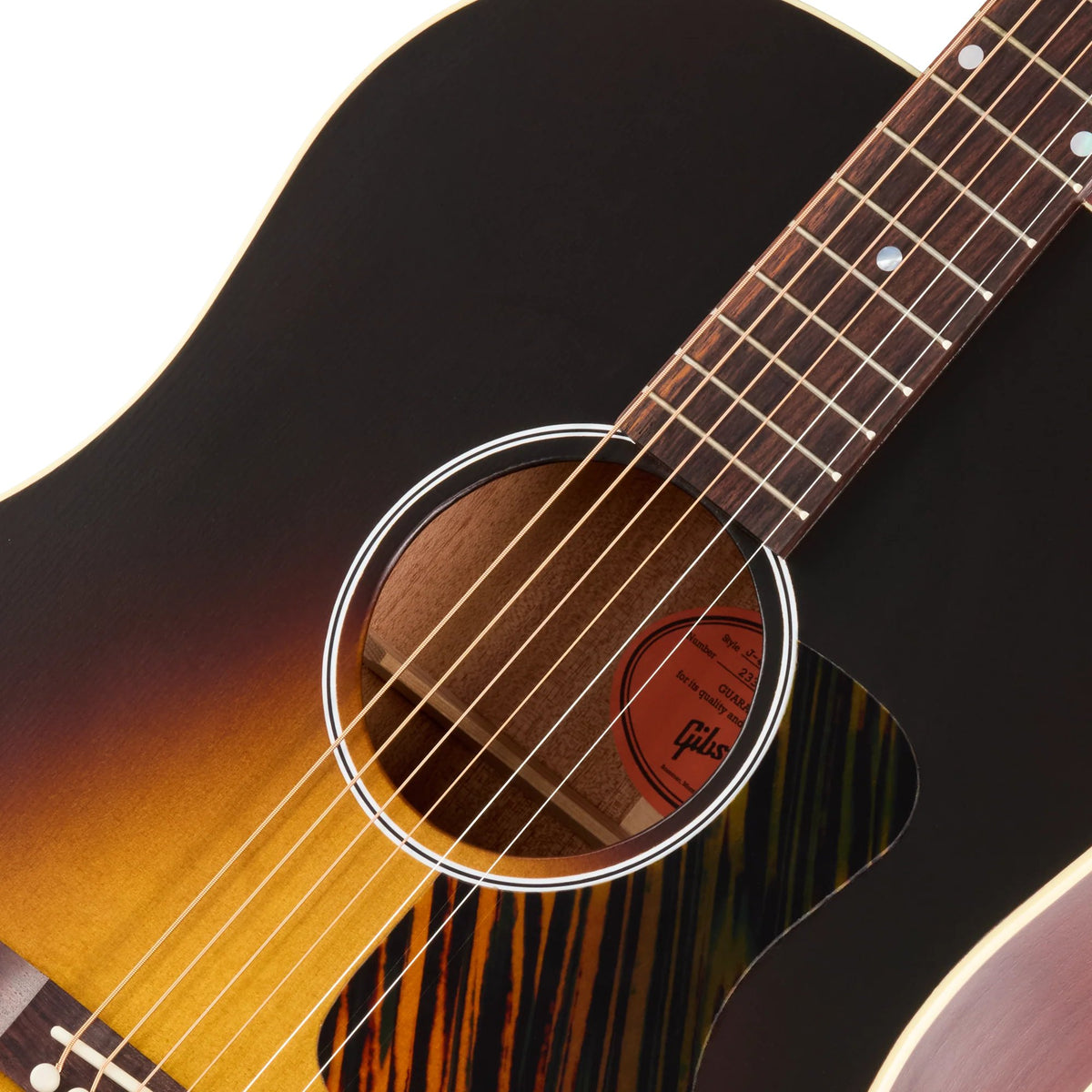 Đàn guitar acoustic Gibson J-45 Century 12-Fret màu Vintage Sunburst – cận hoa văn viền lỗ thoát âm (rosette)