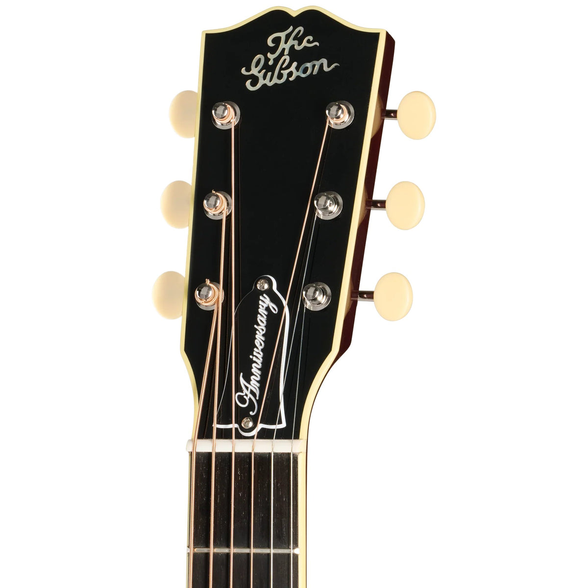Đàn guitar acoustic Gibson L-1 Anniversary Limited Edition màu Cremona Burst – cận đầu đàn và logo Gibson