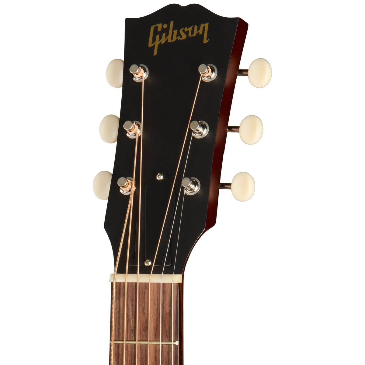 Đàn guitar acoustic Gibson LG-2 All Mahogany Faded màu Natural – cận đầu đàn và logo Gibson