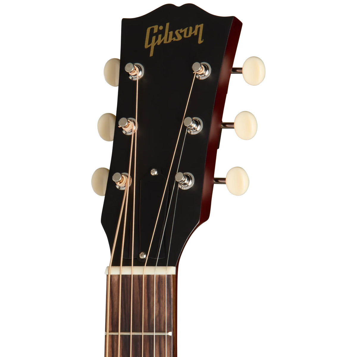 Đàn guitar acoustic Gibson LG-2 All Mahogany Faded màu Vintage Sunburst – cận đầu đàn và logo Gibson