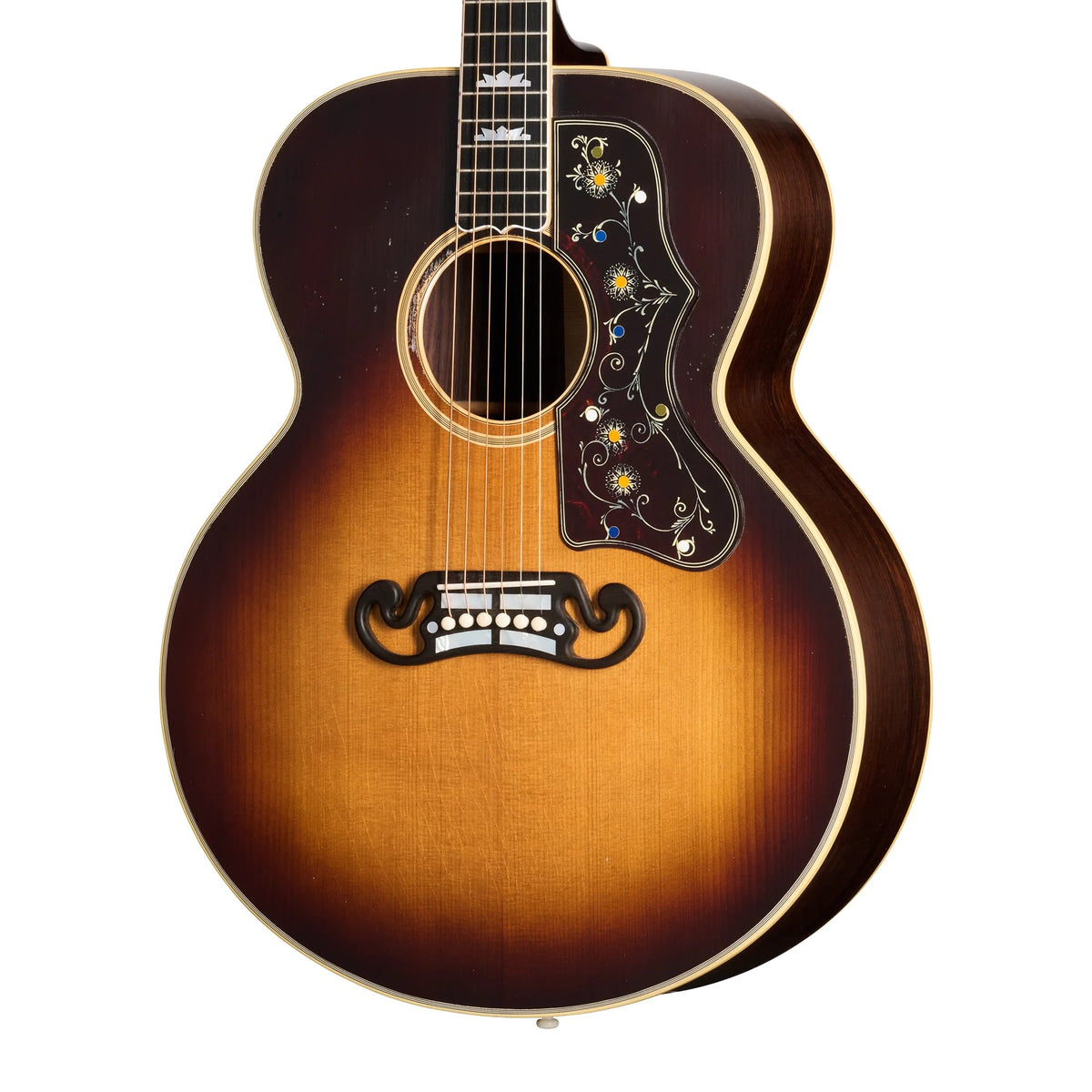 Đàn guitar acoustic Gibson Pre-War SJ-200 Rosewood màu Light Aged Faded Vintage Sunburst – cận thùng đàn mặt trước
