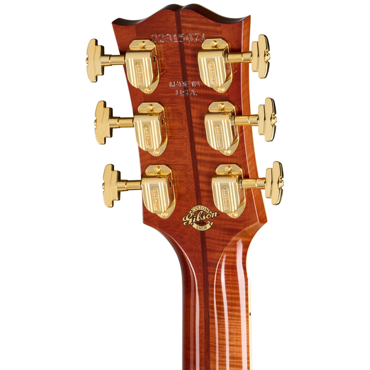 Đàn guitar acoustic Gibson SJ-200 Anniversary Limited Edition màu Cremona Burst – mặt sau đầu đàn và bộ khóa lên dây