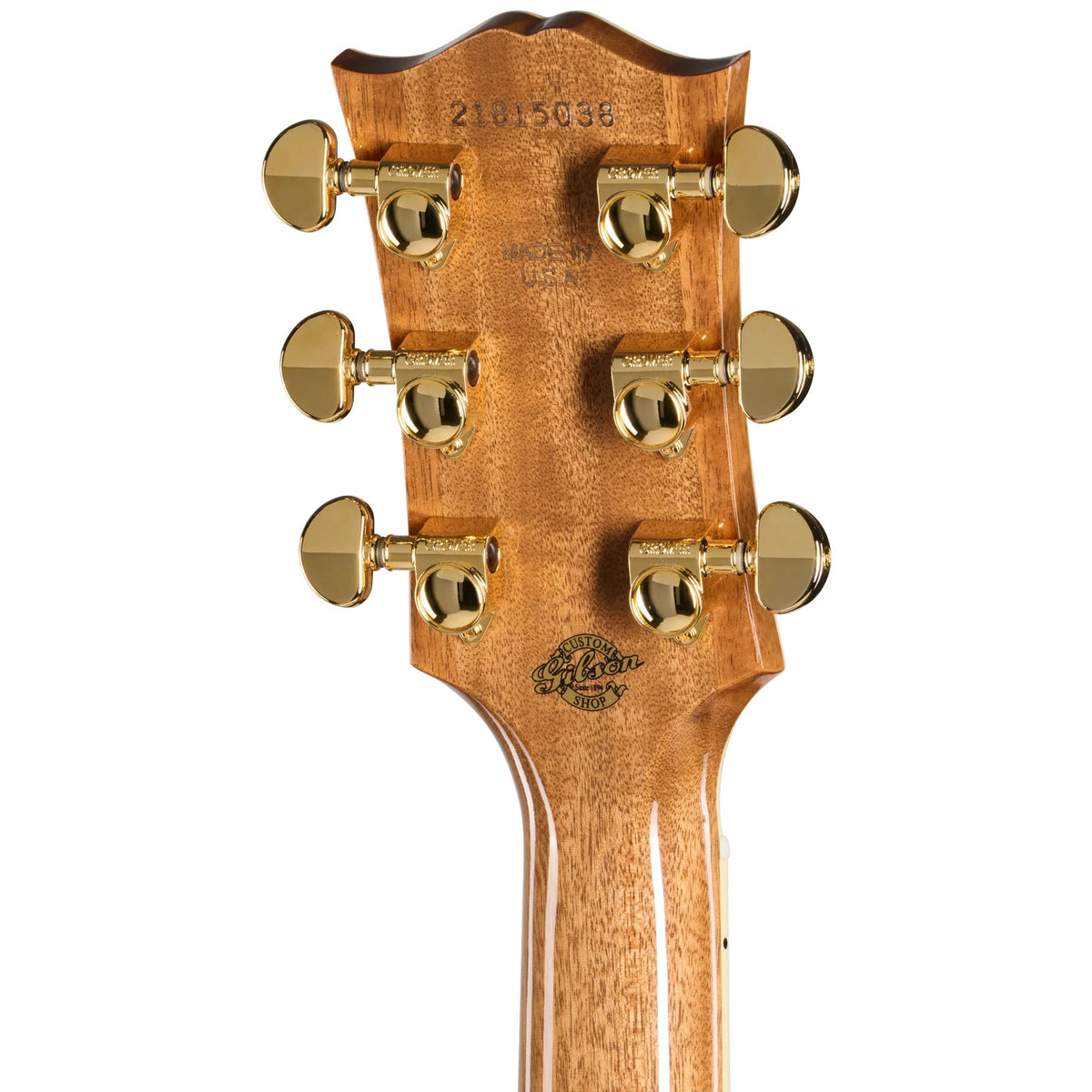 Đàn guitar acoustic Gibson SJ-200 Elegant Koa màu Honey Burst – mặt sau đầu đàn và bộ khóa lên dây