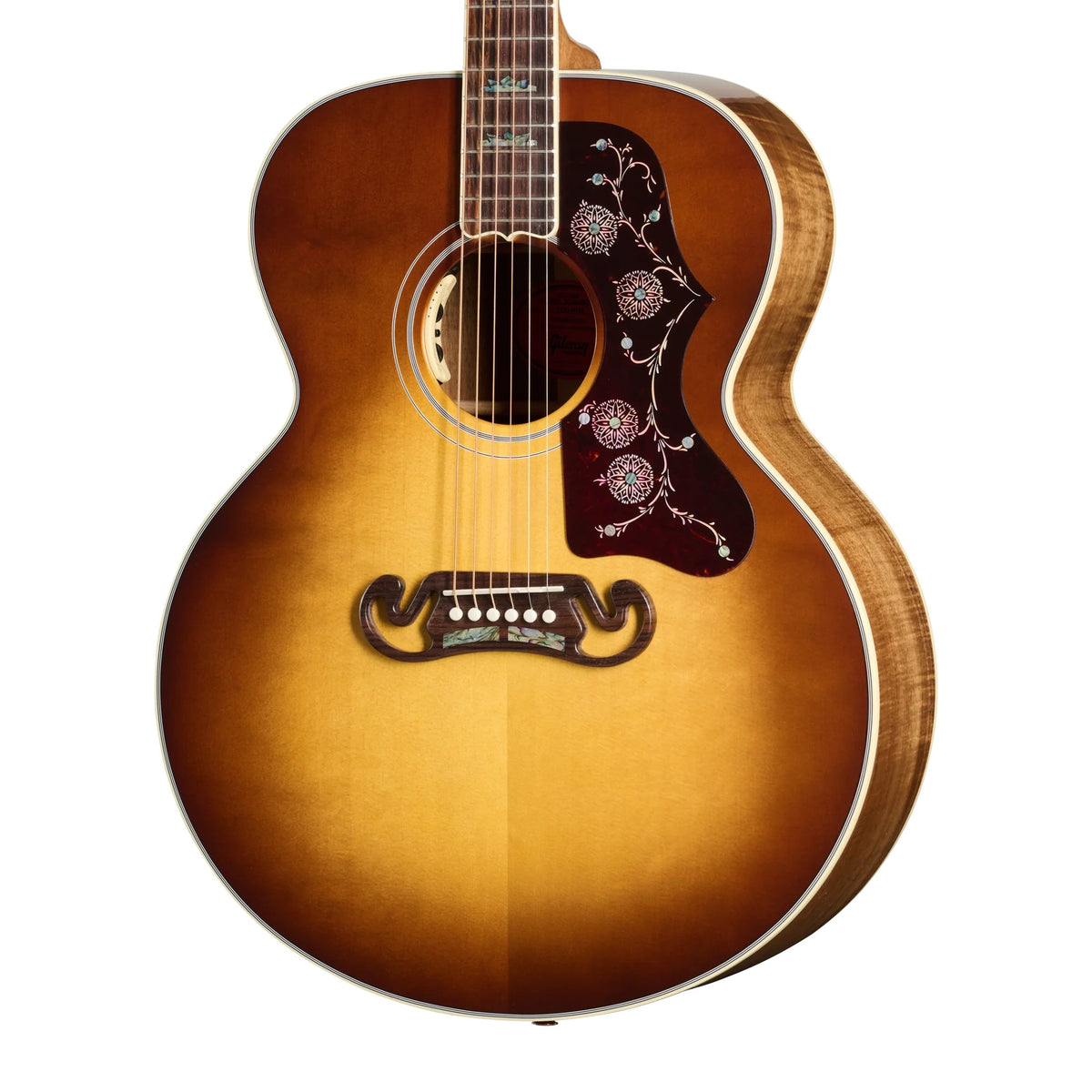 Đàn guitar acoustic Gibson SJ-200 Elegant Koa màu Honey Burst – thùng đàn chụp nghiêng