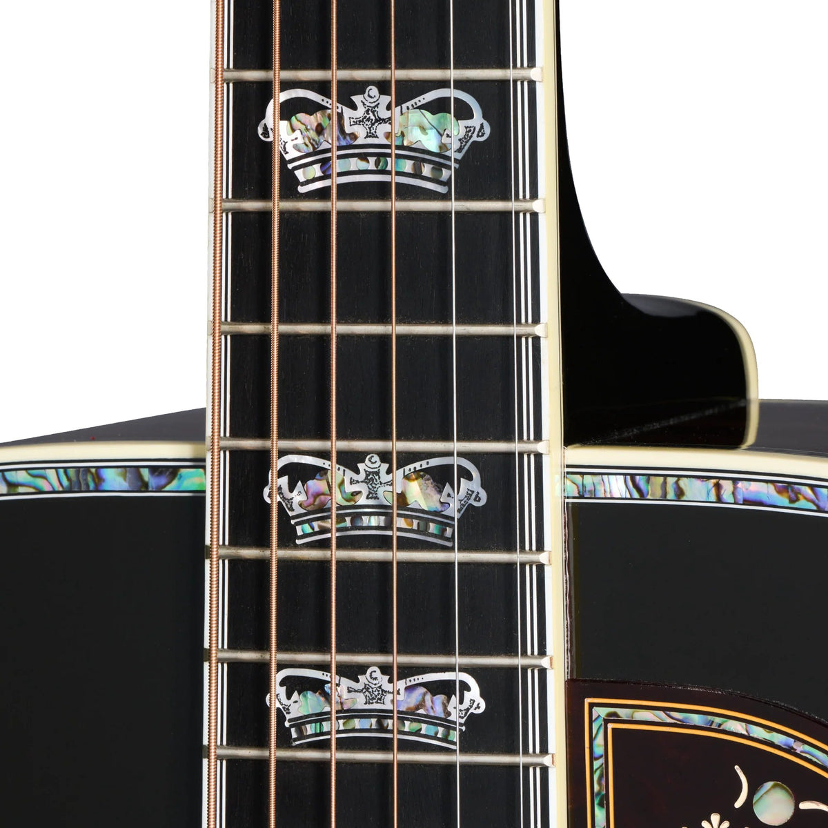 Đàn guitar acoustic Gibson SJ-200 Monarch Rosewood màu Tri-Burst – cận inlay trên mặt phím