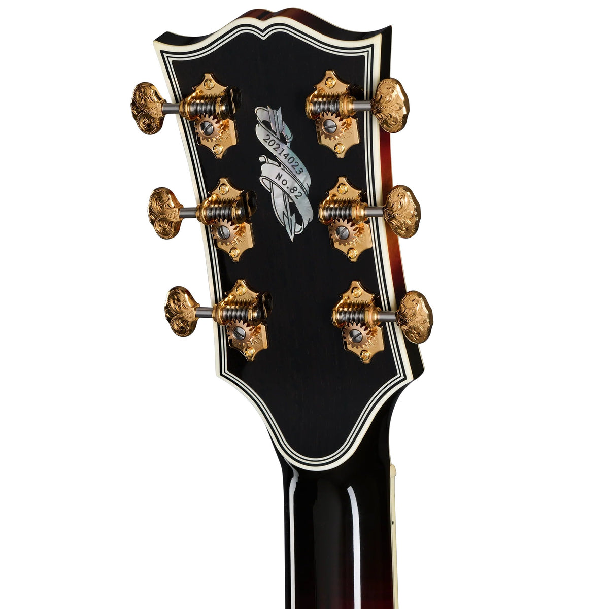Đàn guitar acoustic Gibson SJ-200 Monarch Rosewood màu Tri-Burst – mặt sau đầu đàn và bộ khóa lên dây