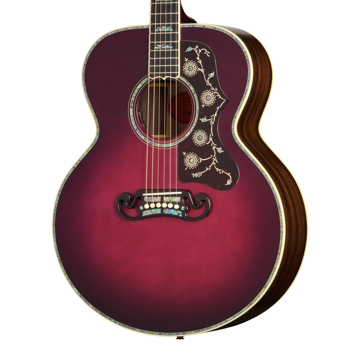 Đàn guitar acoustic Gibson SJ-200 Standard 3-Piece Back màu Merlot Burst – cận thùng đàn mặt trước