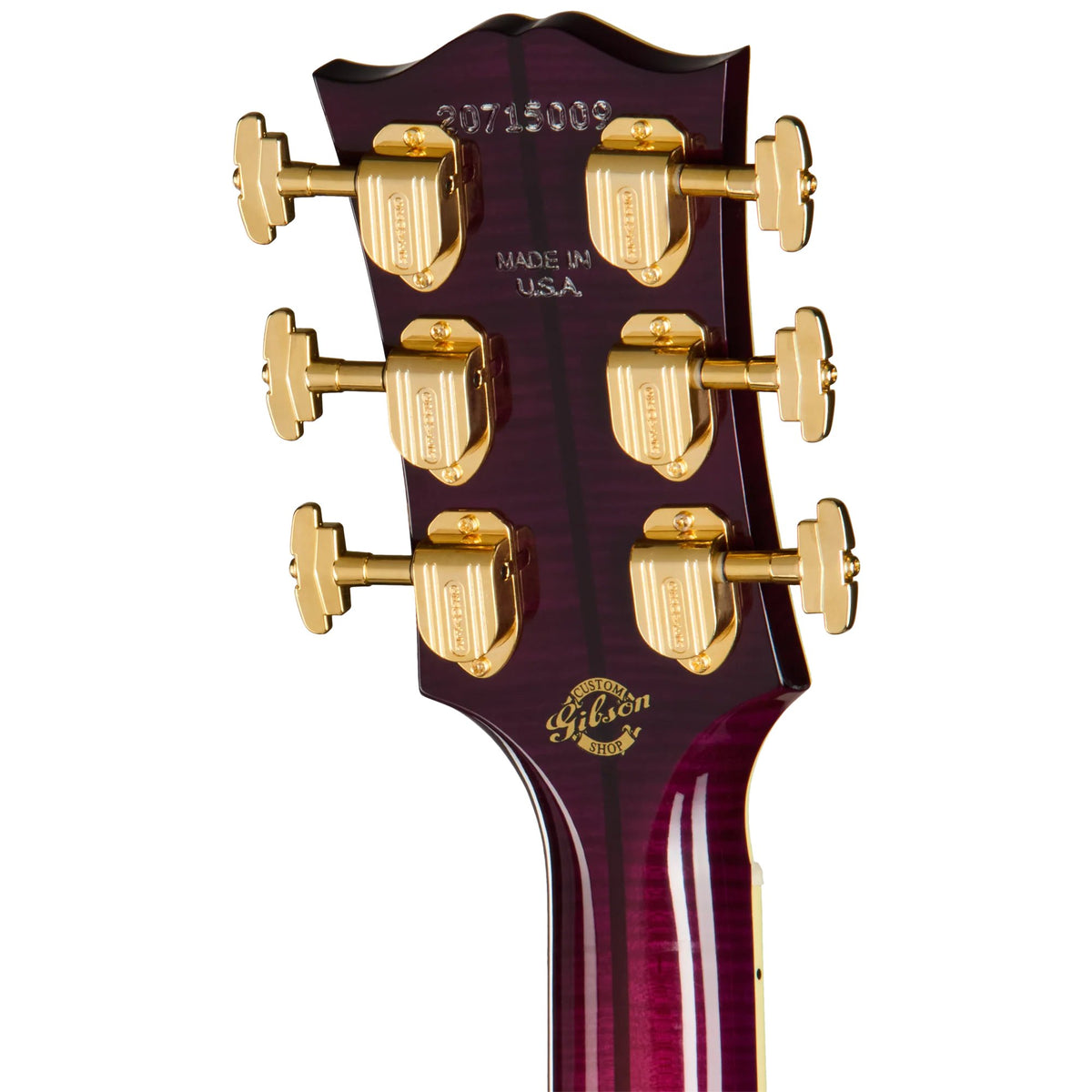 Đàn guitar acoustic Gibson SJ-200 Standard 3-Piece Back màu Merlot Burst – mặt sau đầu đàn và bộ khóa lên dây