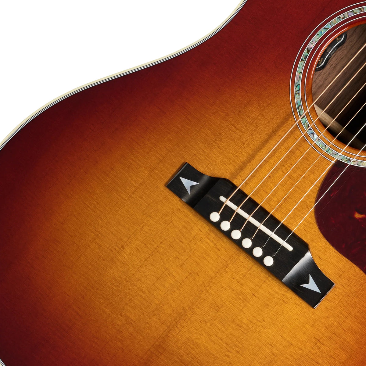 Đàn guitar acoustic Gibson Songwriter Recording Artist màu Rosewood Burst – cận lỗ thoát âm và ngựa đàn