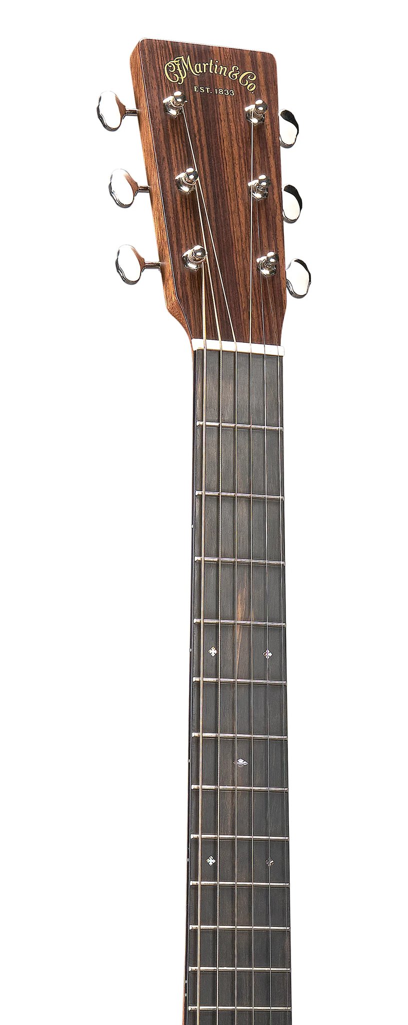 Đàn guitar acoustic Martin 0-17 màu Dark Mahogany – cận đầu đàn và logo Martin