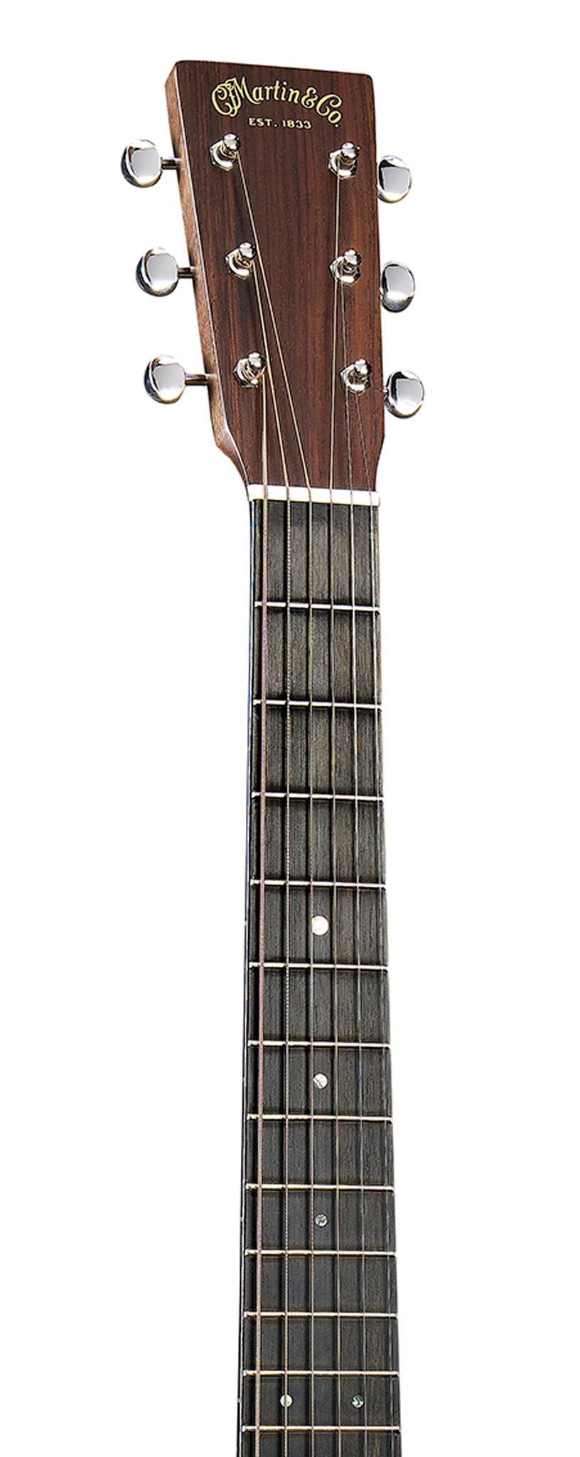 Đàn guitar acoustic Martin 00-18 Joe Bonamassa màu 1937 Joe Bonamassa Sunburst – cận đầu đàn và logo Martin