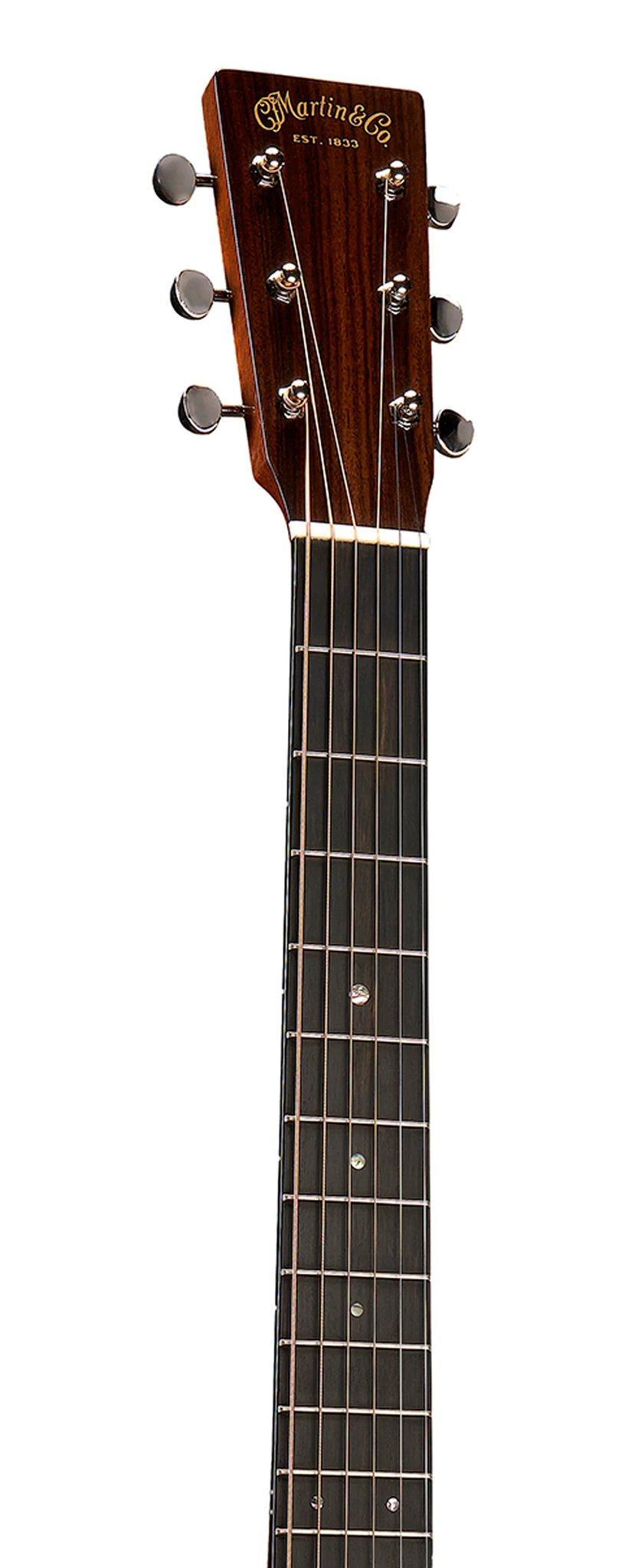Đàn guitar acoustic Martin Custom Shop 0-18 màu Aging Toner – cận đầu đàn và logo Martin