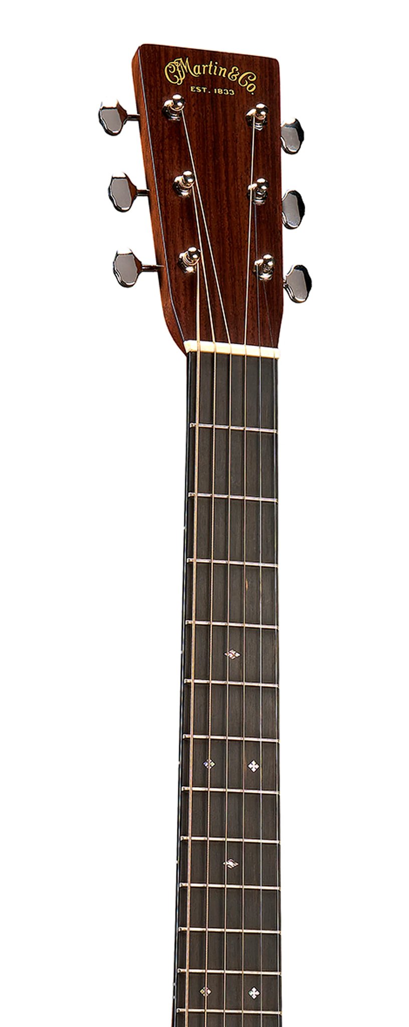 Đàn guitar acoustic Martin Custom Shop 0-28 màu Aging Toner – cận đầu đàn và logo Martin