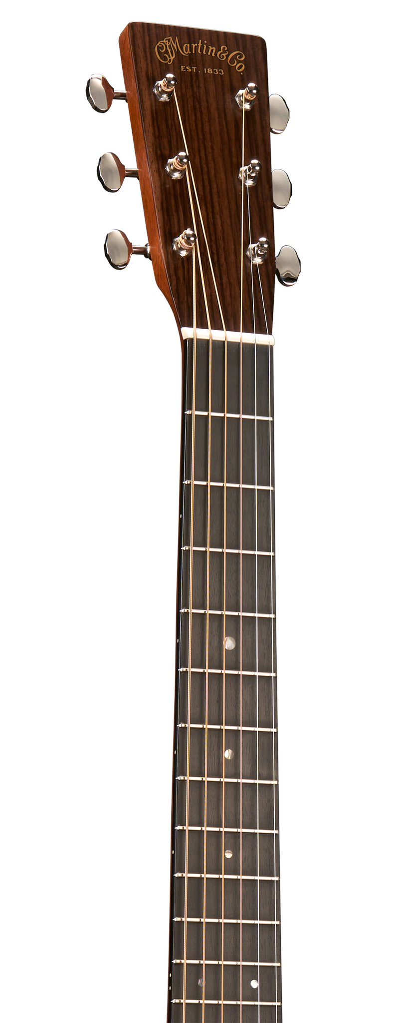 Đàn guitar acoustic Martin Custom Shop 000-18 1937 Sinker Mahogany màu Aging Toner – cận đầu đàn và logo Martin