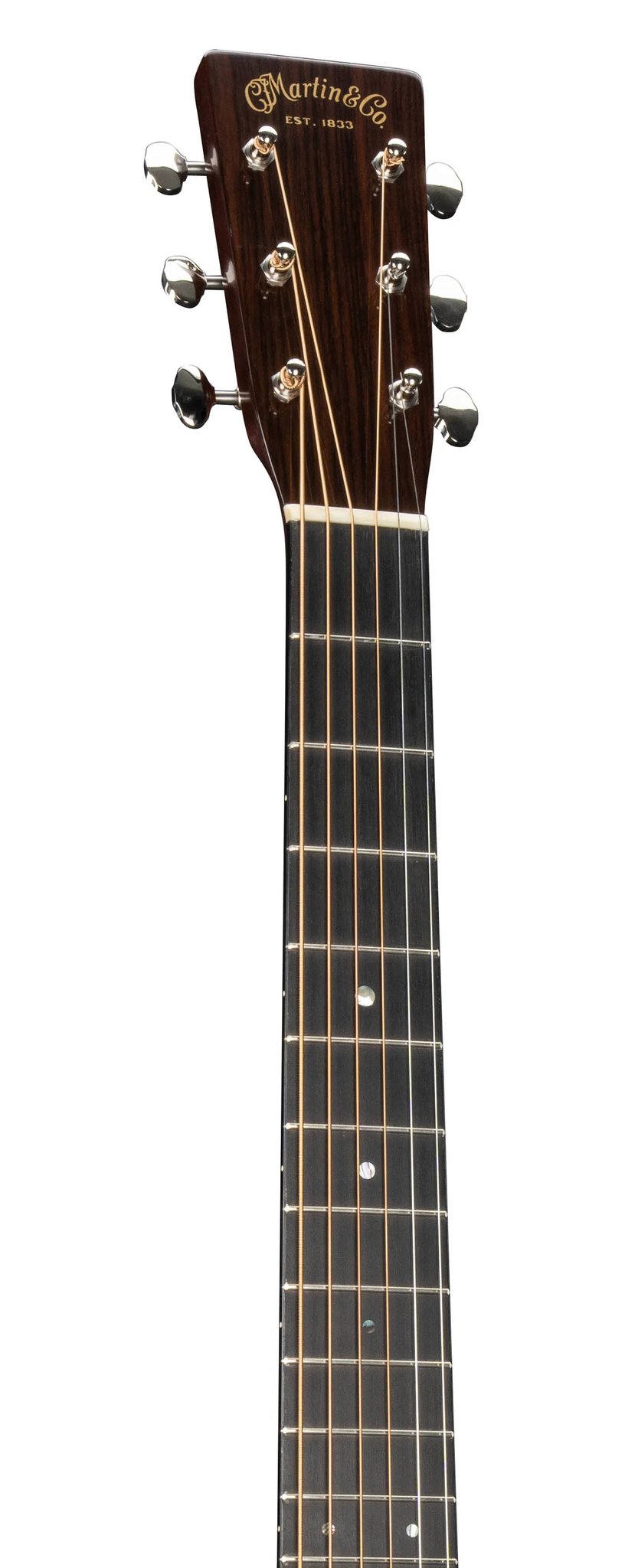 Đàn guitar acoustic Martin Custom Shop D-18 1937 bản Natural – cận đầu đàn và logo Martin