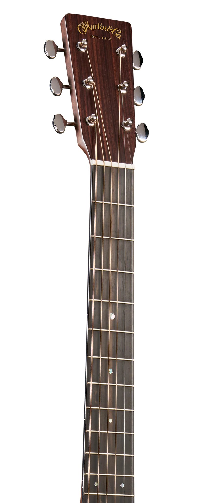 Đàn guitar acoustic Martin Custom Shop D-18 màu Aging Toner – cận đầu đàn và logo Martin