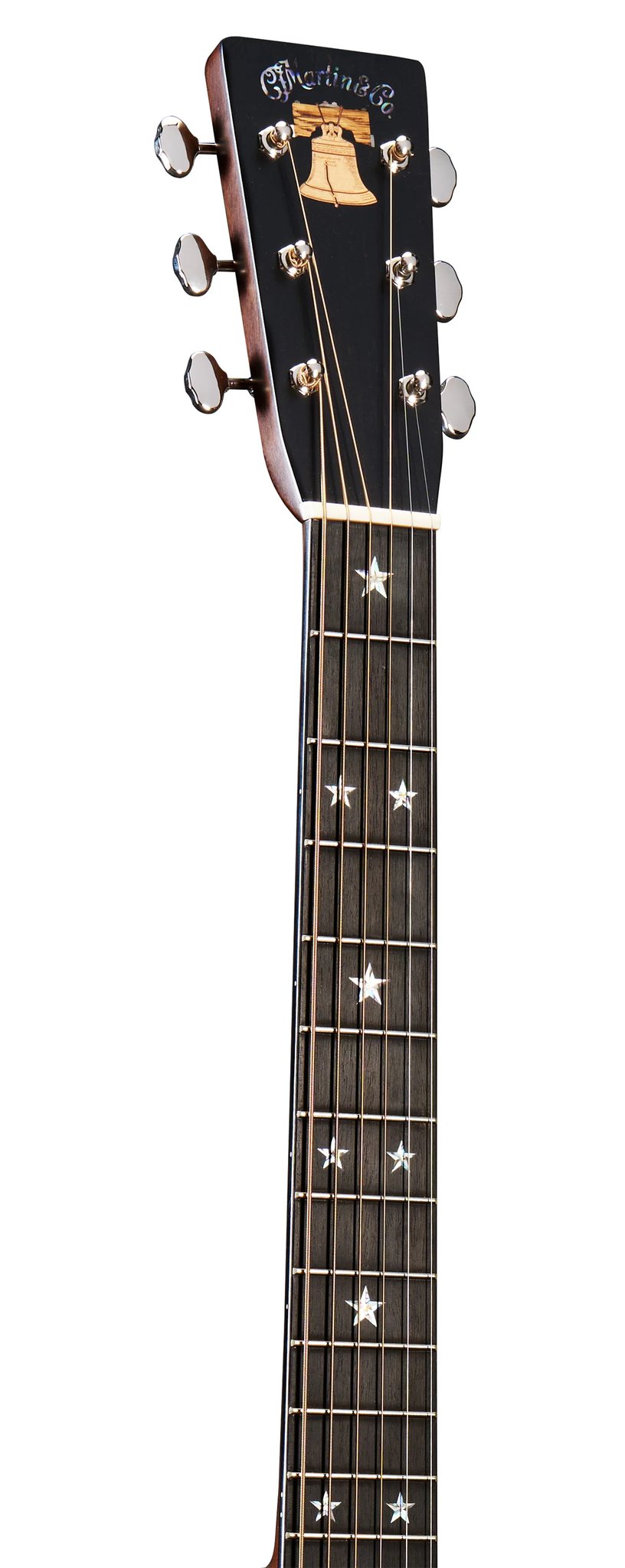 Đàn guitar acoustic Martin HD-28 Semiquincentennial màu Custom Ink Artwork – cận đầu đàn và logo Martin