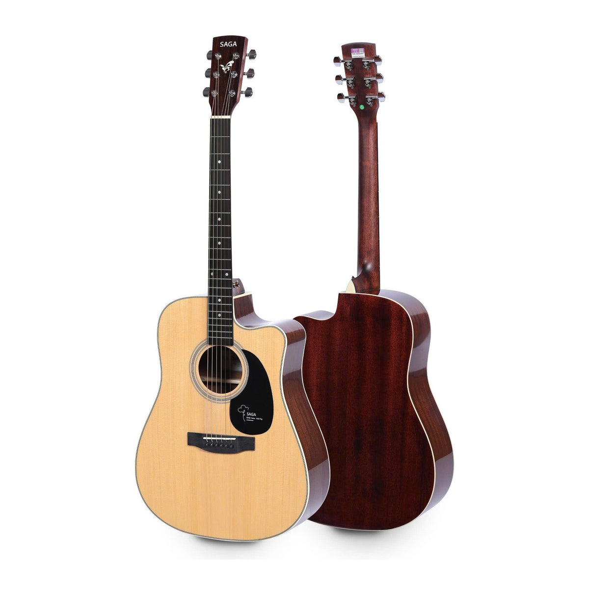 Đàn guitar acoustic Saga SF700C Pro Dreadnought cutaway 41 inch màu Natural, mặt trước và mặt sau