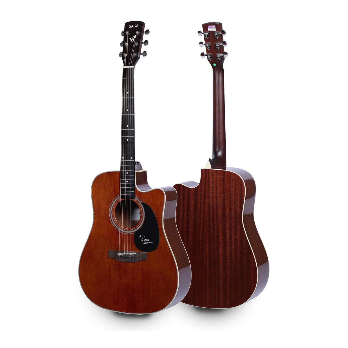 Đàn guitar acoustic Saga SF700CR Pro Dreadnought cutaway 41 inch màu CR nâu đỏ vintage, mặt trước và sau