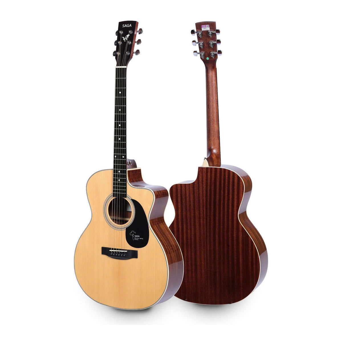 Đàn guitar acoustic Saga SF700GC Pro Grand Auditorium cutaway 41 inch màu Natural, mặt trước và mặt sau