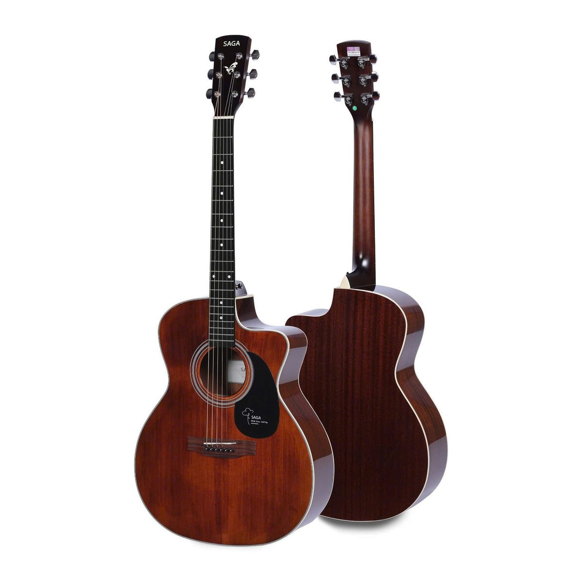 Đàn guitar acoustic Saga SF700GCR Pro Grand Auditorium cutaway 41 inch màu CR nâu đỏ vintage, mặt trước và sau