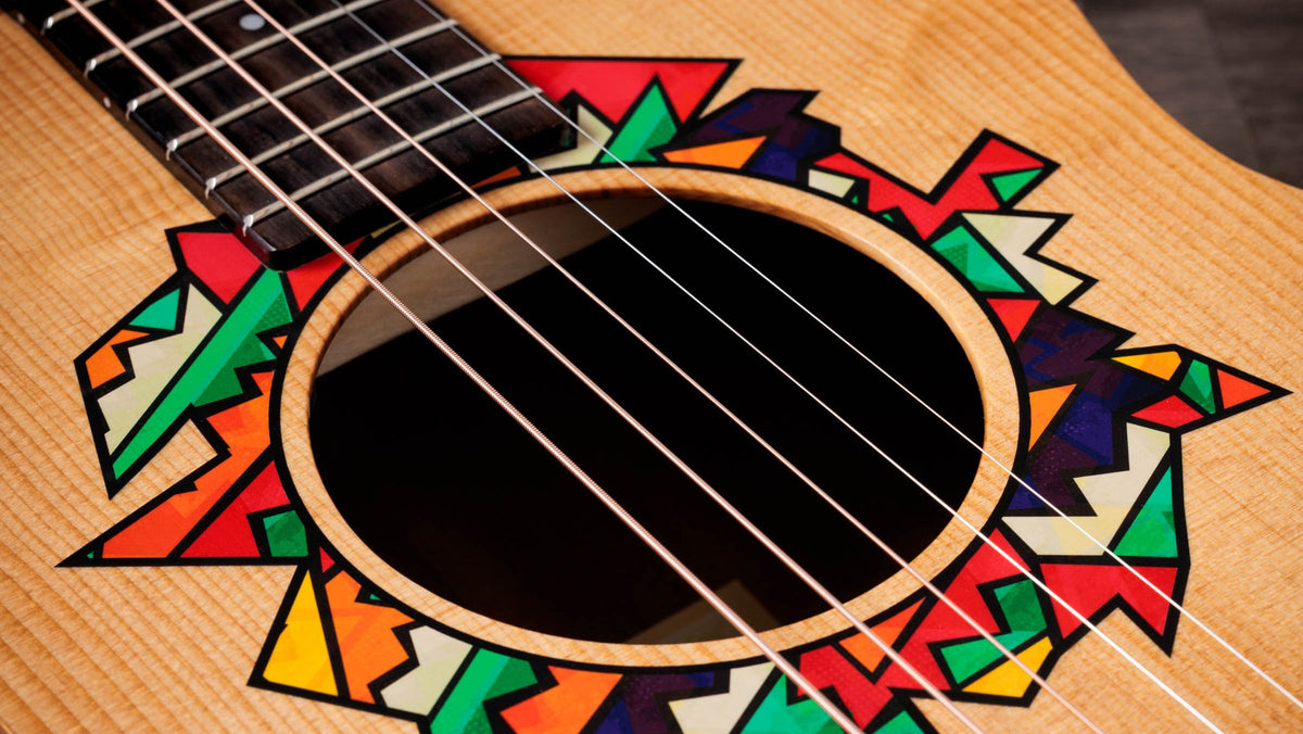 Đàn guitar acoustic Taylor Jacob Collier GS Mini 5-String màu Custom Art – cận hoa văn viền lỗ thoát âm (rosette) (góc 2)