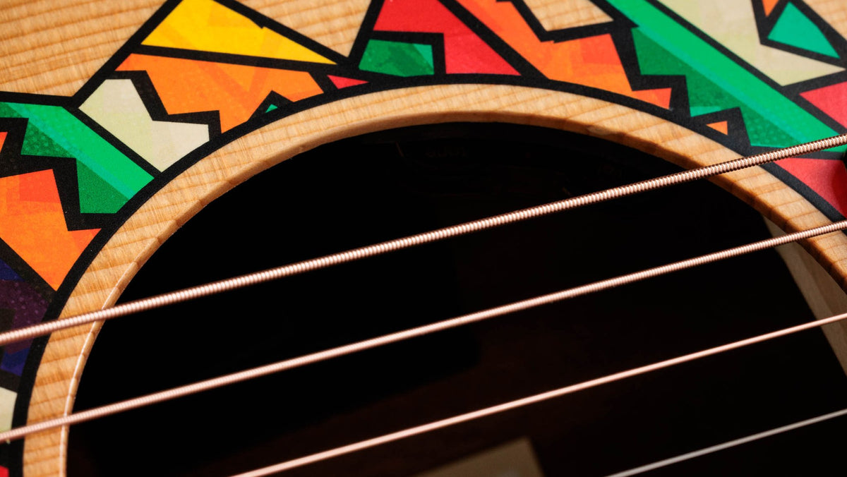 Đàn guitar acoustic Taylor Jacob Collier GS Mini 5-String màu Custom Art – cận hoa văn viền lỗ thoát âm (rosette)