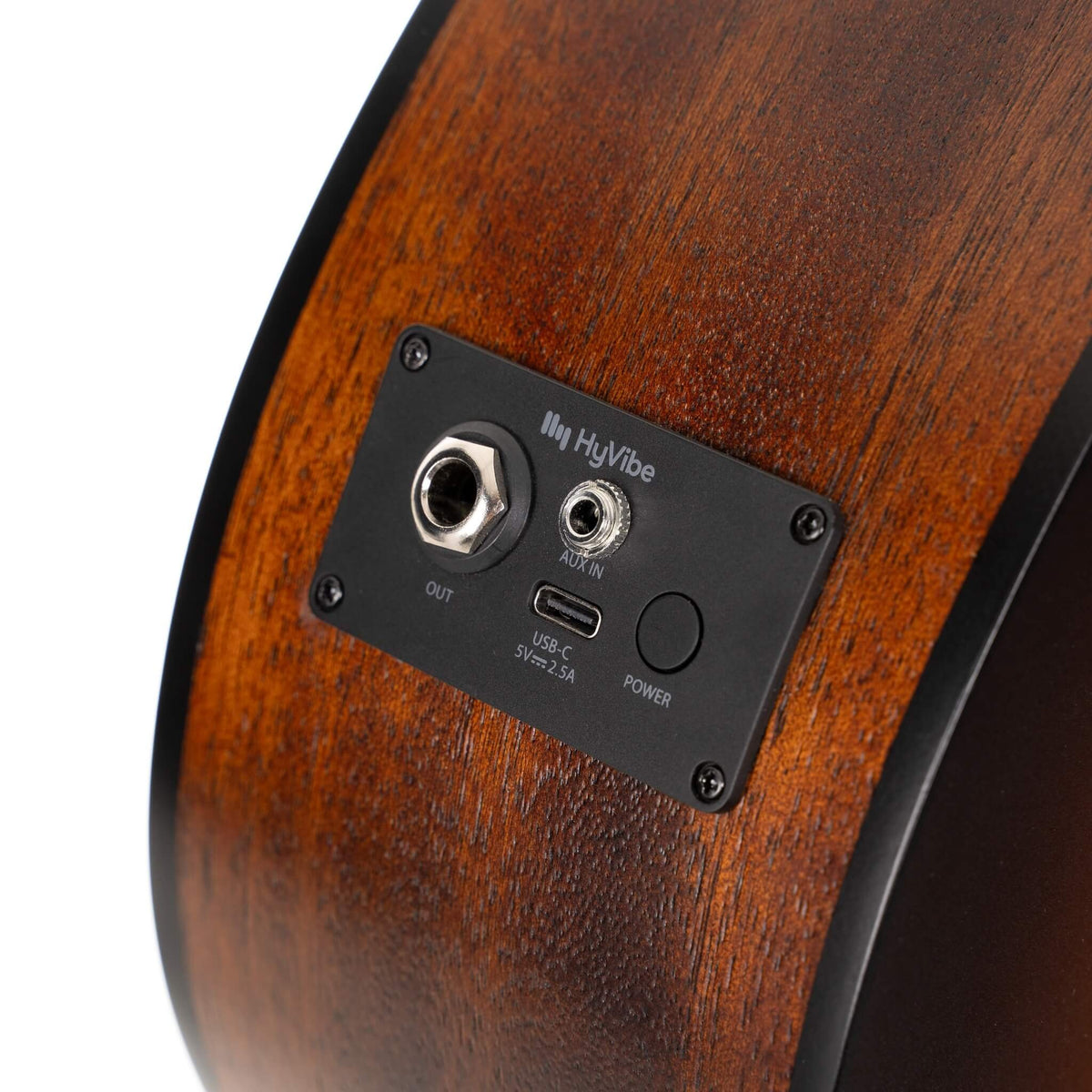 Đàn guitar acoustic thông minh Cort Earth GO màu Open Pore Brown Burst – cận jack cắm và nút đeo dây