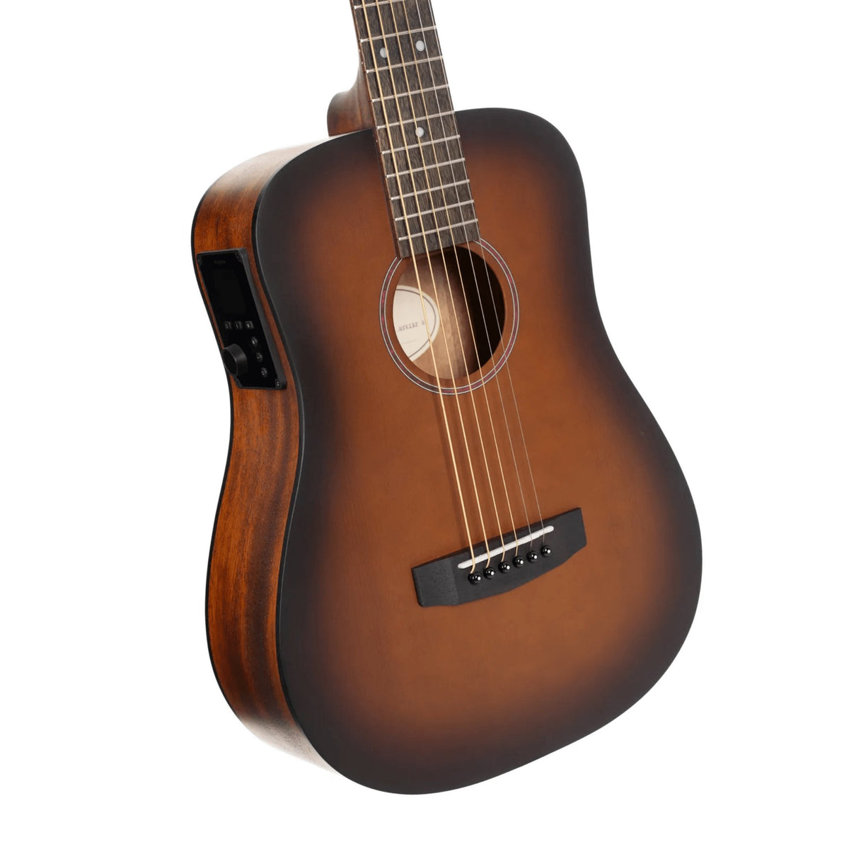 Đàn guitar acoustic thông minh Cort Earth GO màu Open Pore Brown Burst – góc nghiêng 3/4 toàn thân
