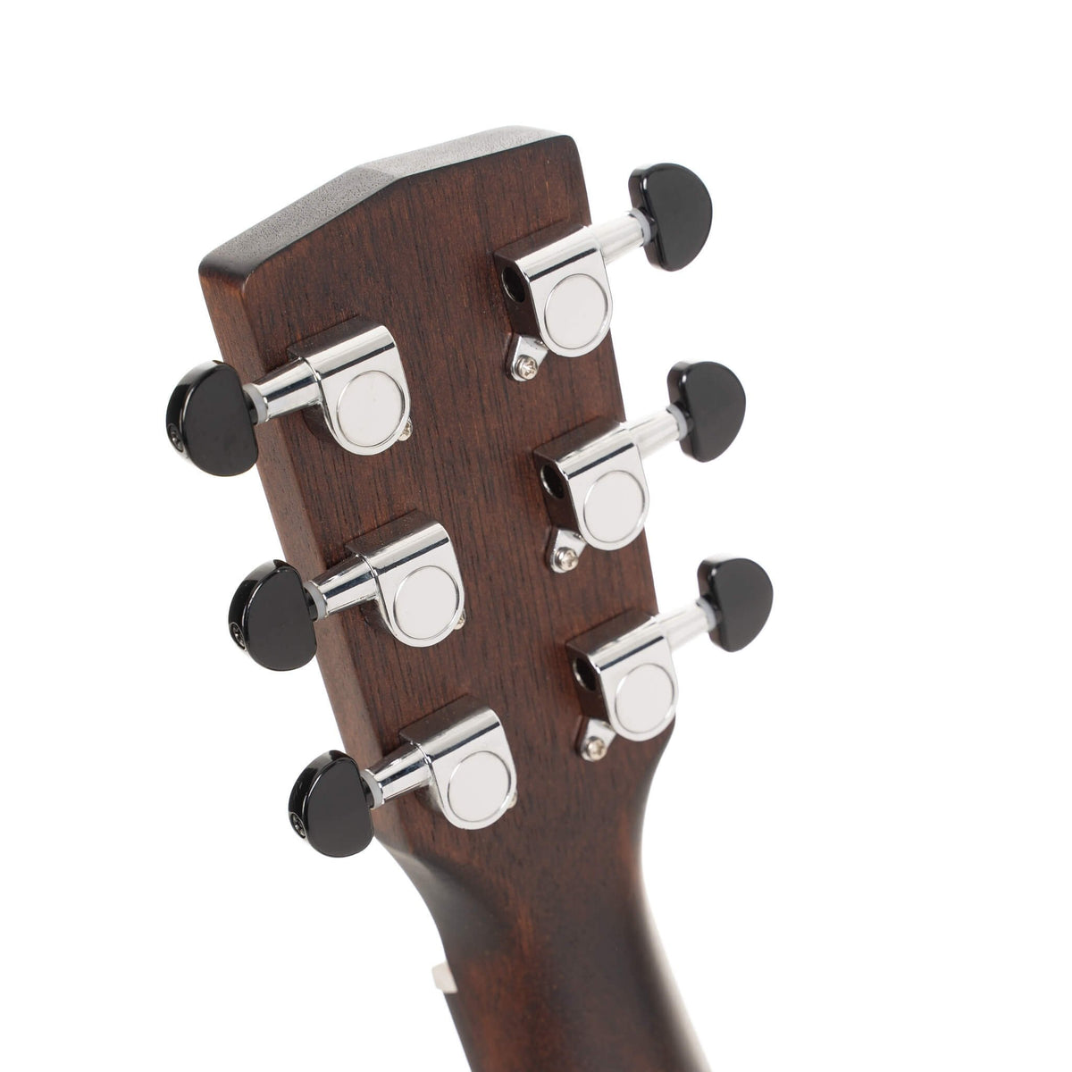 Đàn guitar acoustic thông minh Cort Earth GO màu Open Pore Brown Burst – mặt sau đầu đàn và bộ khóa lên dây