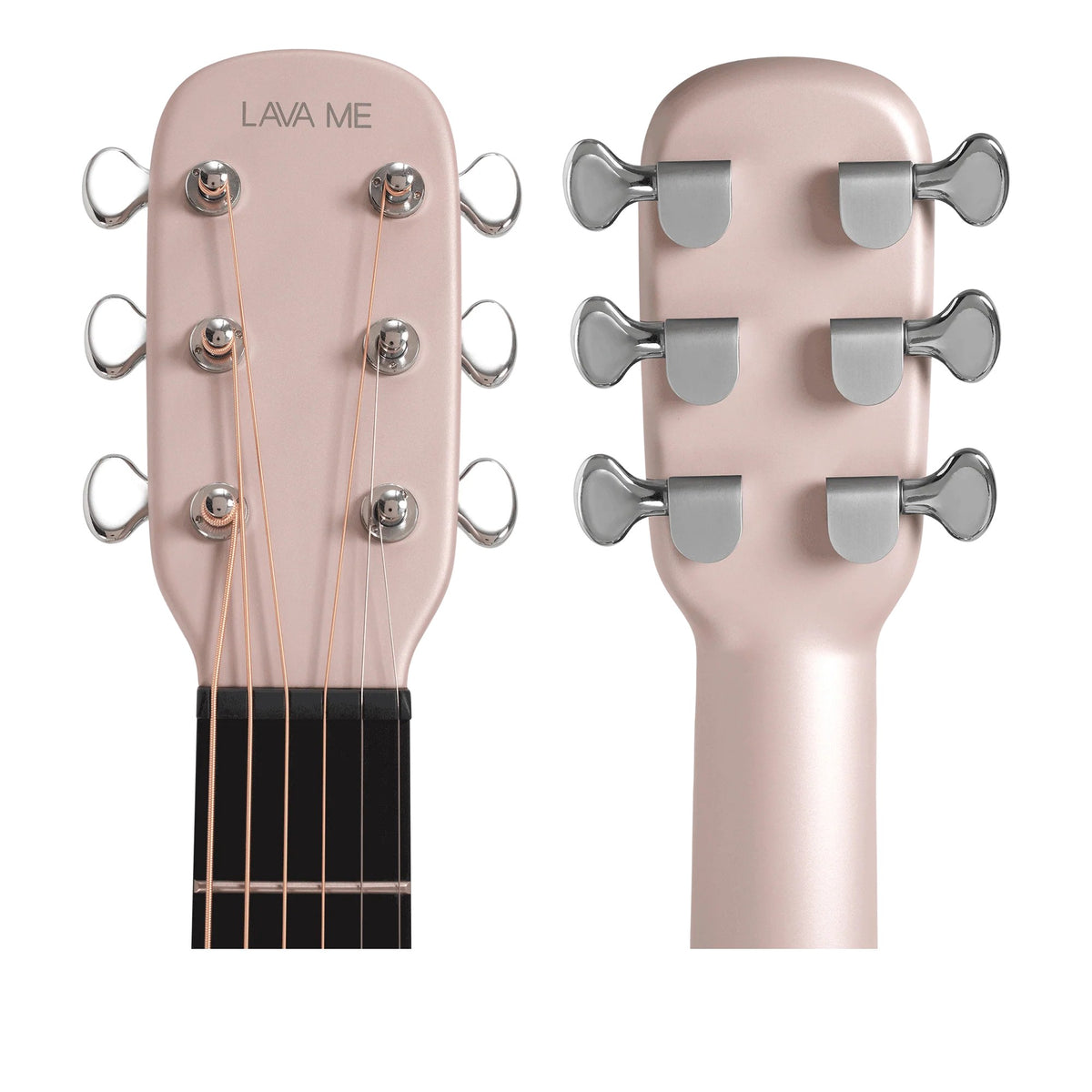 Đàn guitar acoustic thông minh Lava Me 3 màu Pink – cận đầu đàn và logo Lava