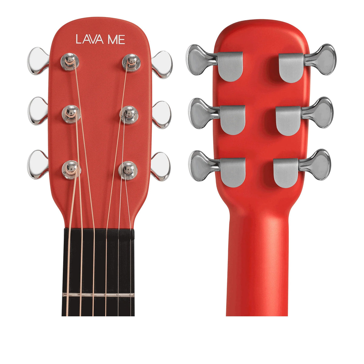 Đàn guitar acoustic thông minh Lava Me 3 màu Red – cận đầu đàn và logo Lava
