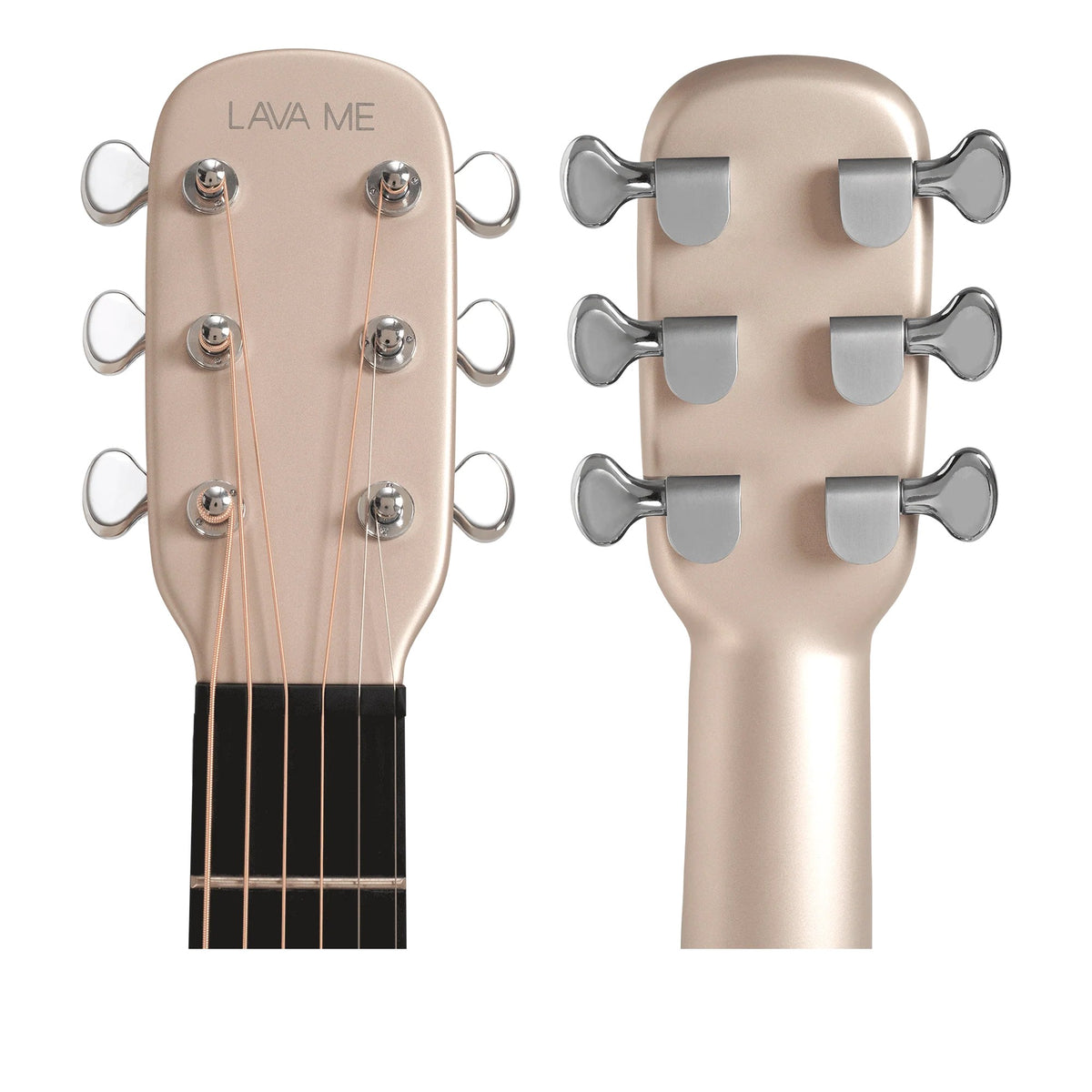 Đàn guitar acoustic thông minh Lava Me 3 màu Soft Gold – cận đầu đàn và logo Lava