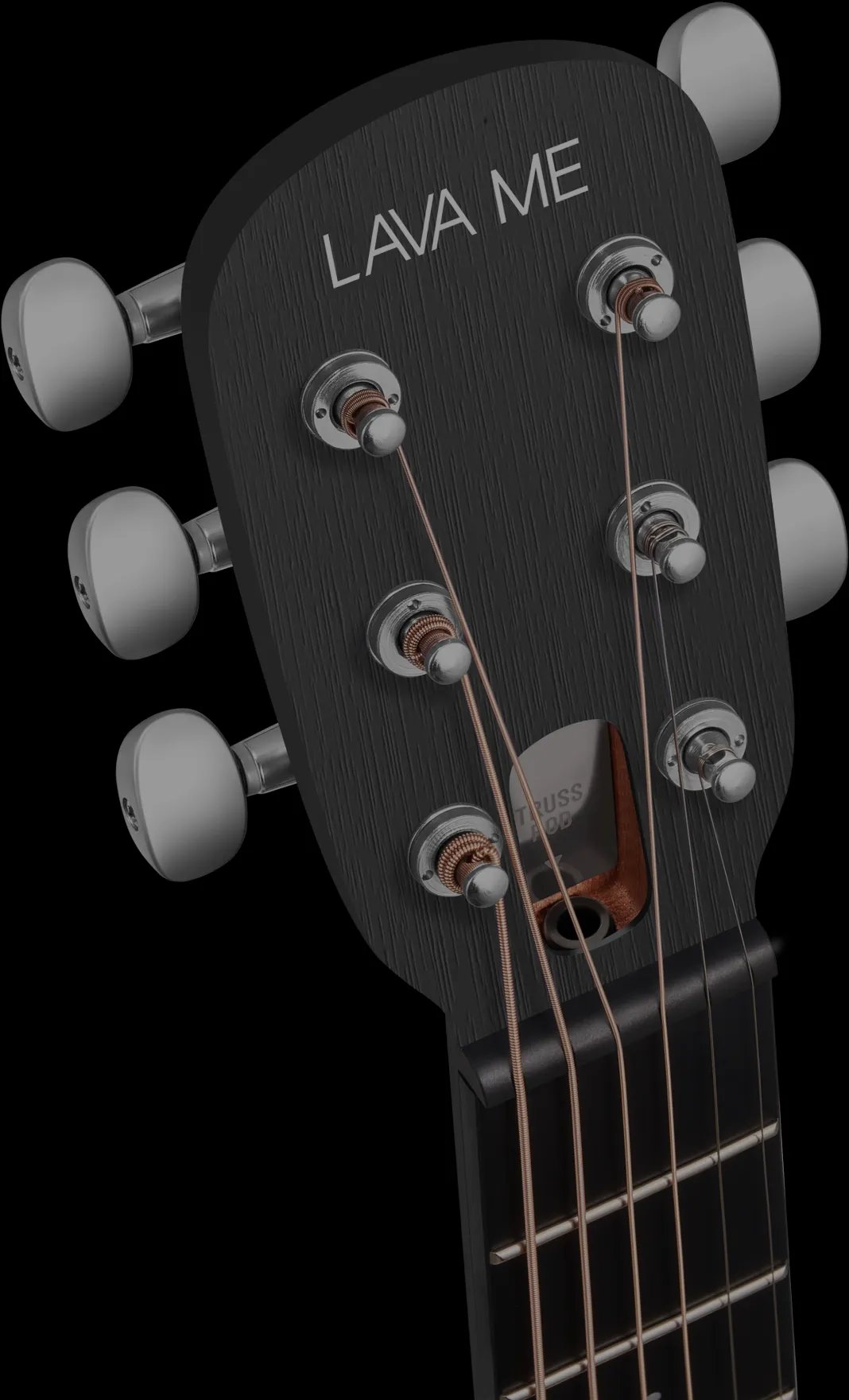 Đàn guitar acoustic thông minh Lava ME Play – cận đầu đàn và logo Lava
