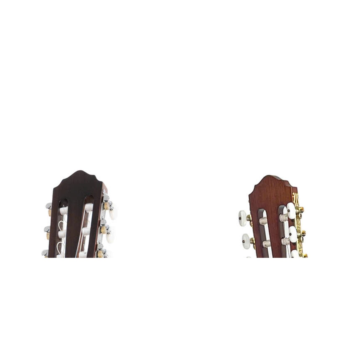 Đầu đàn guitar classic Saga C10MINI với bộ khóa kiểu classic, nhìn từ mặt trước và mặt sau