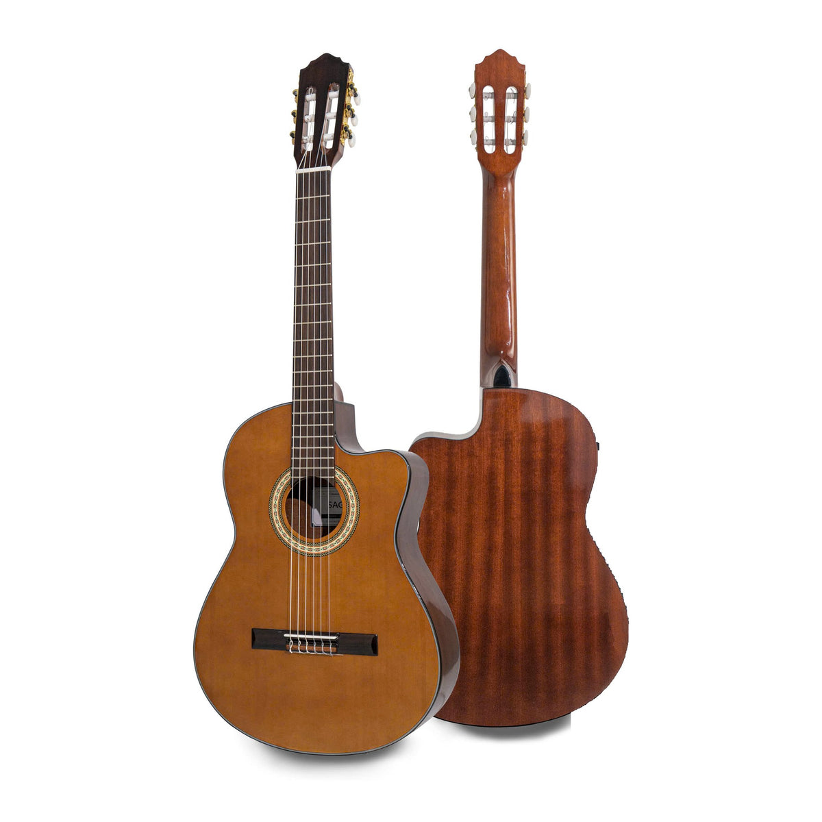 Đàn guitar classic Saga C10SC 39 inch sơn bóng dáng khuyết cutaway, mặt trước và mặt sau