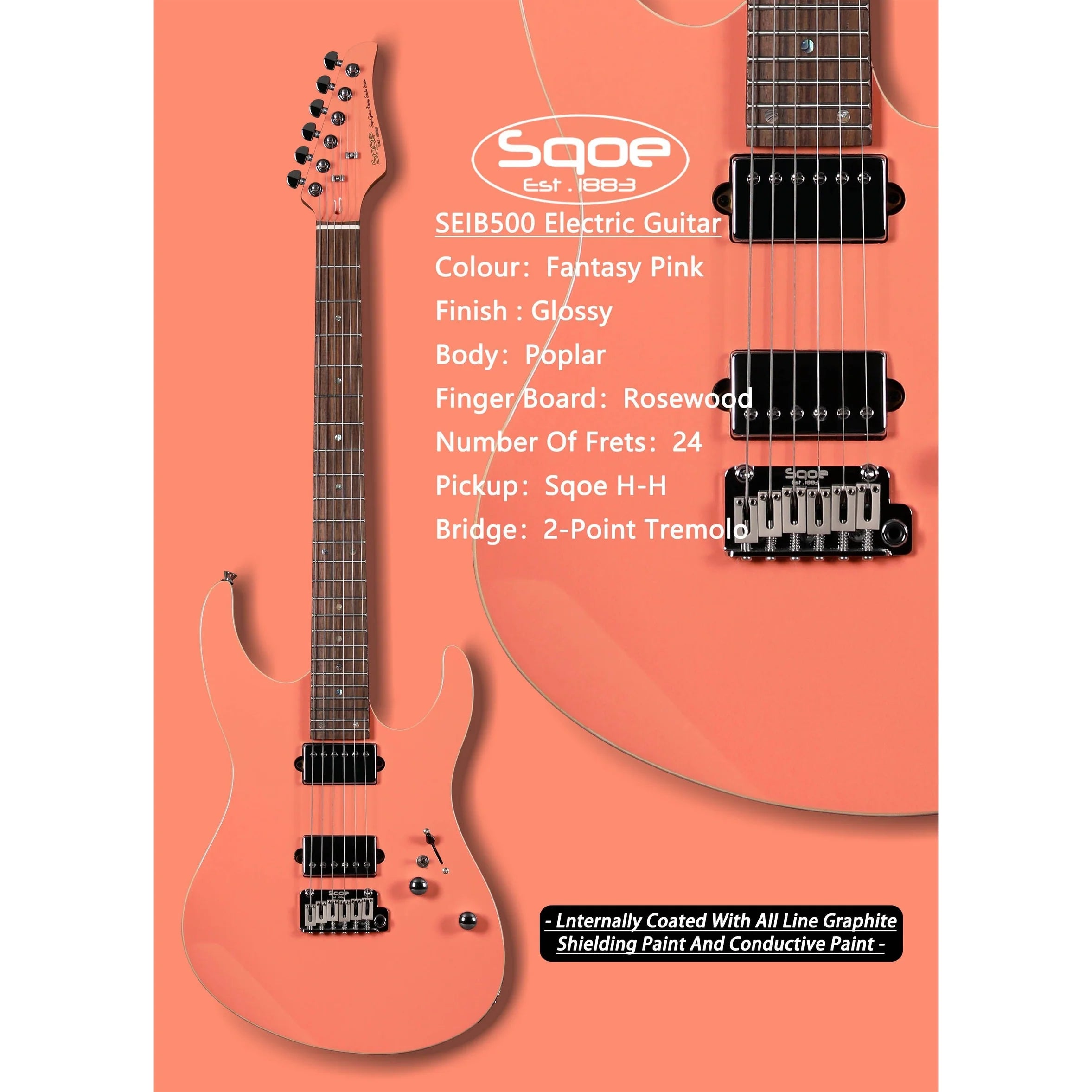 Đàn Guitar Điện Sqoe SEIB500 HH, Rosewood Fingerboard